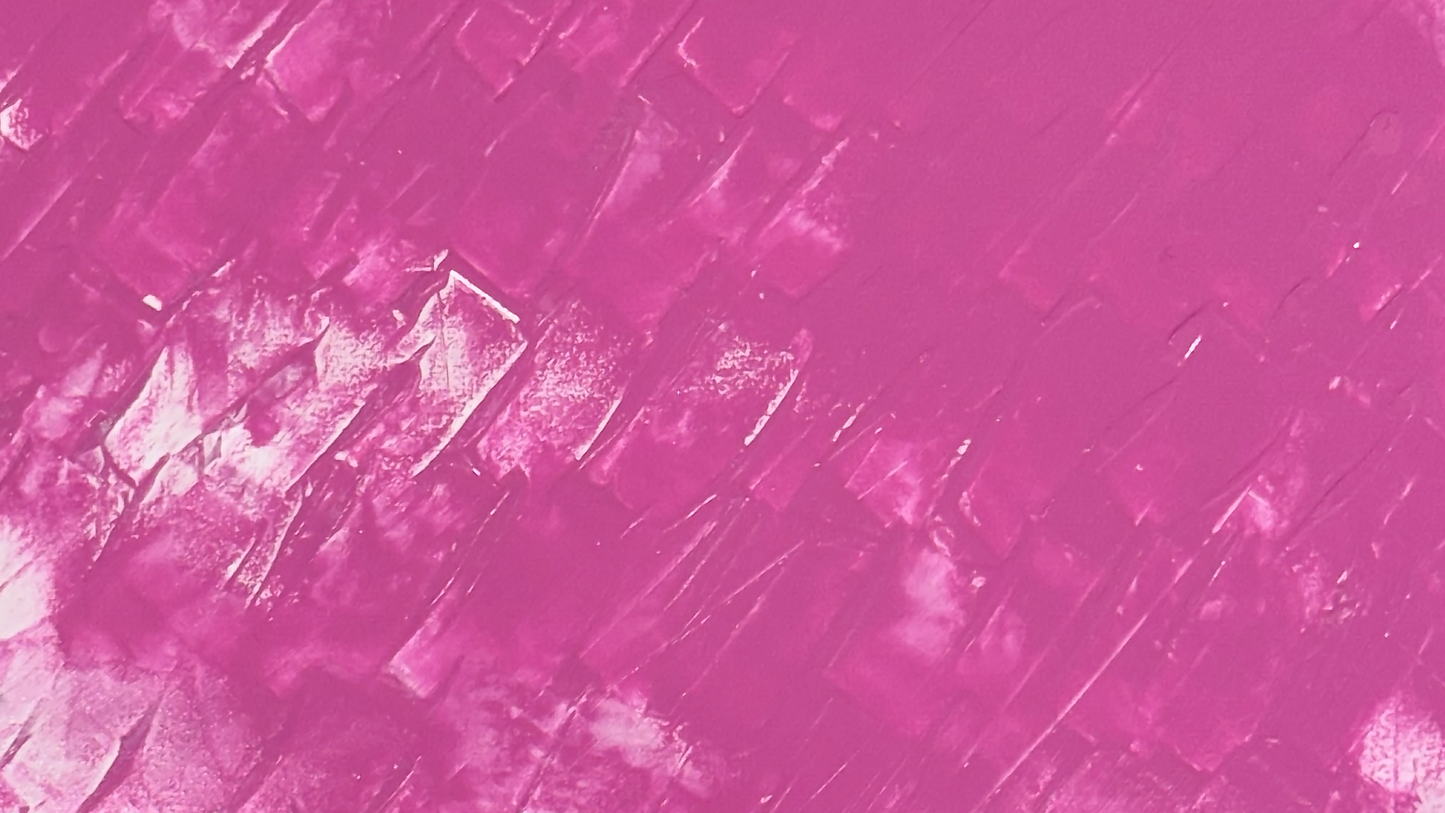 Plywood side table with hand-painted unique design in pink and white. Top view